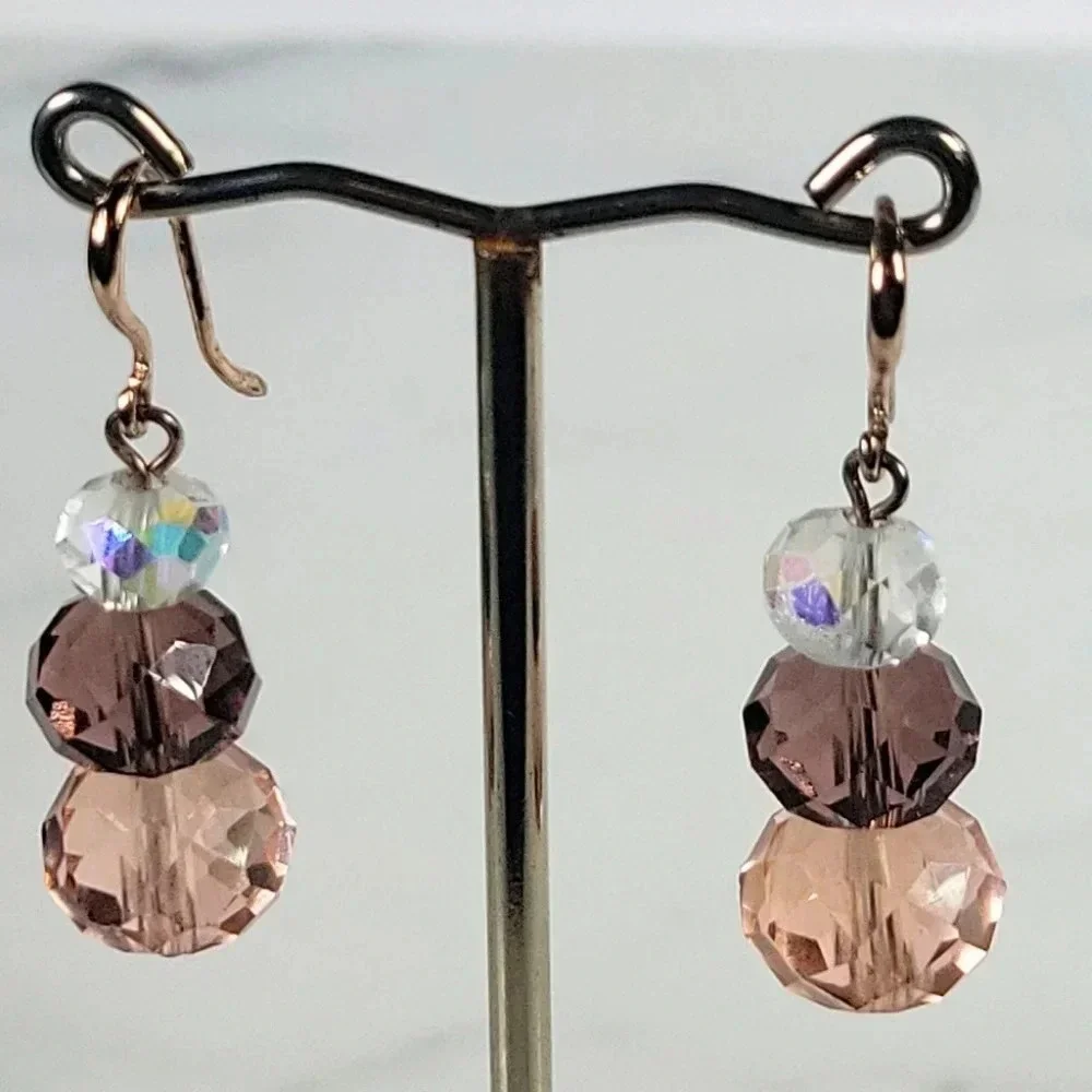 Artisan Crystal Bead Earrings Faceted Pink AB Irridescent Delicate Roman…